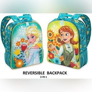 Disney Store Frozen Anna & Elsa REVERSIBLE (2 Sided) Girls Backpack School Bag